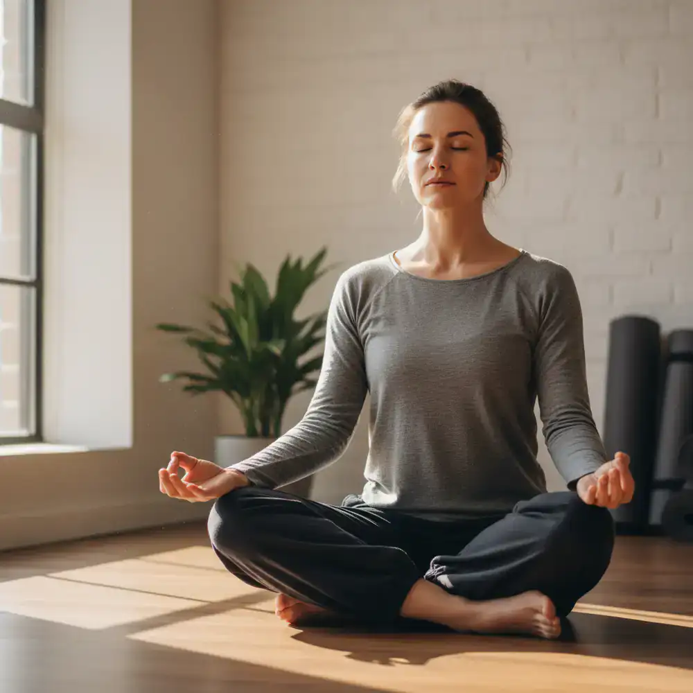 Instructor demonstrating mindful breathing techniques