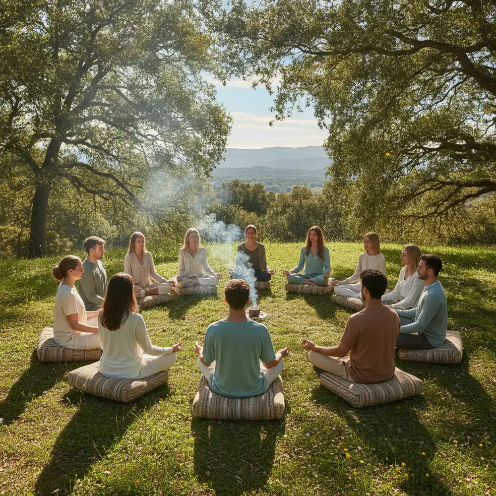 Group of students sitting in a calm meditation circle