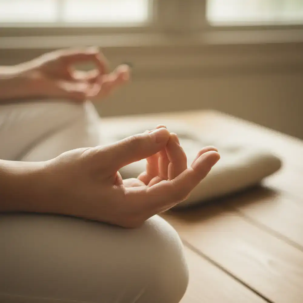 Close up of hands resting in meditation