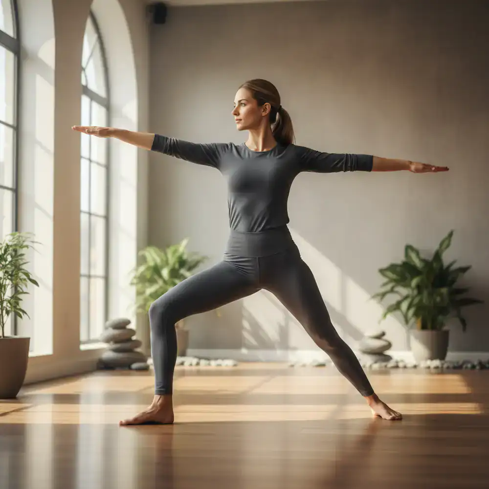 Instructor demonstrating a grounding yoga pose